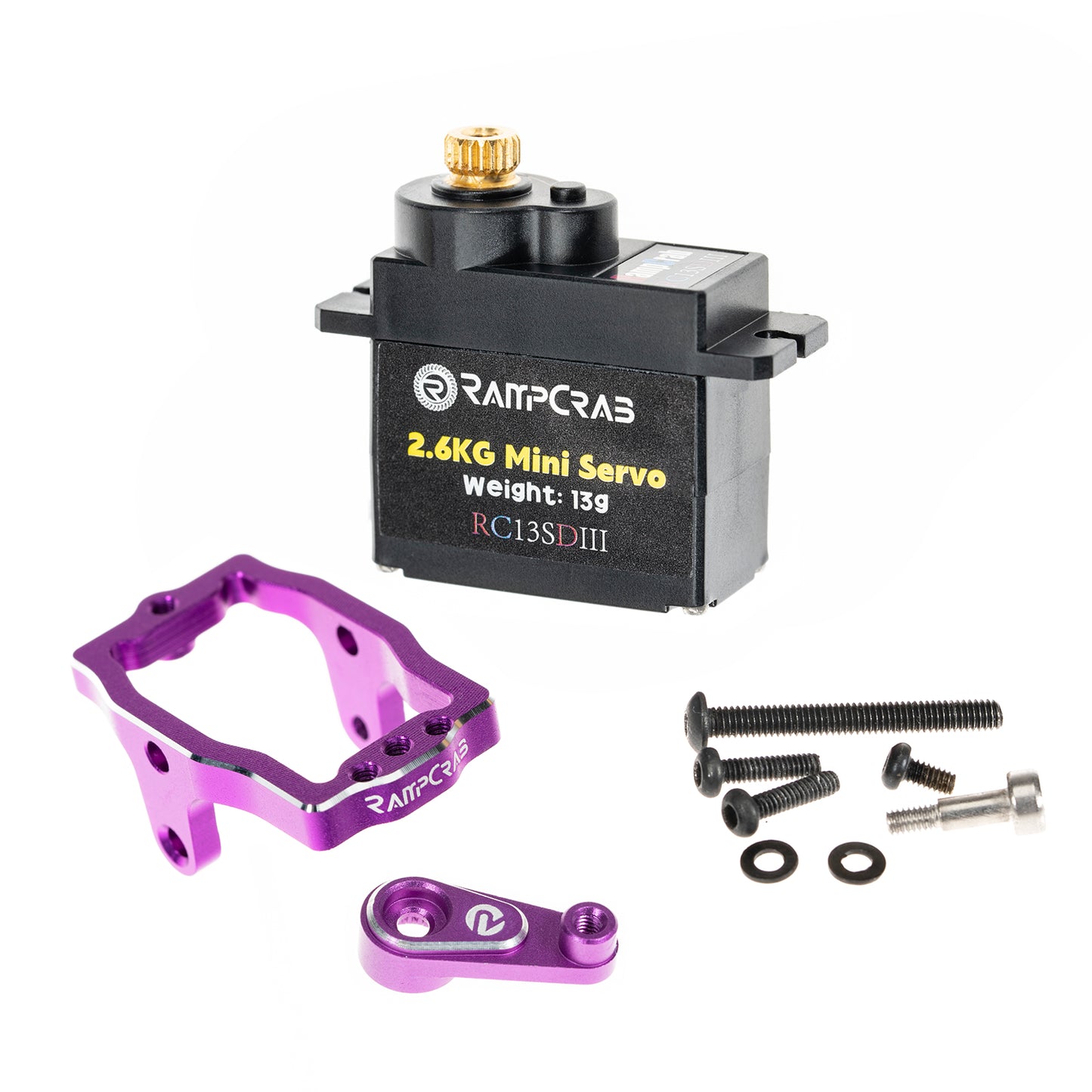 RampCrab RC Steering Servo with Servo Mount Bracket and Servo Horn for TRX4M RC Car, 1/18 Upgrades Parts, Suitable for TRX4-M Bronco, Defender, K10 (Black Horn)