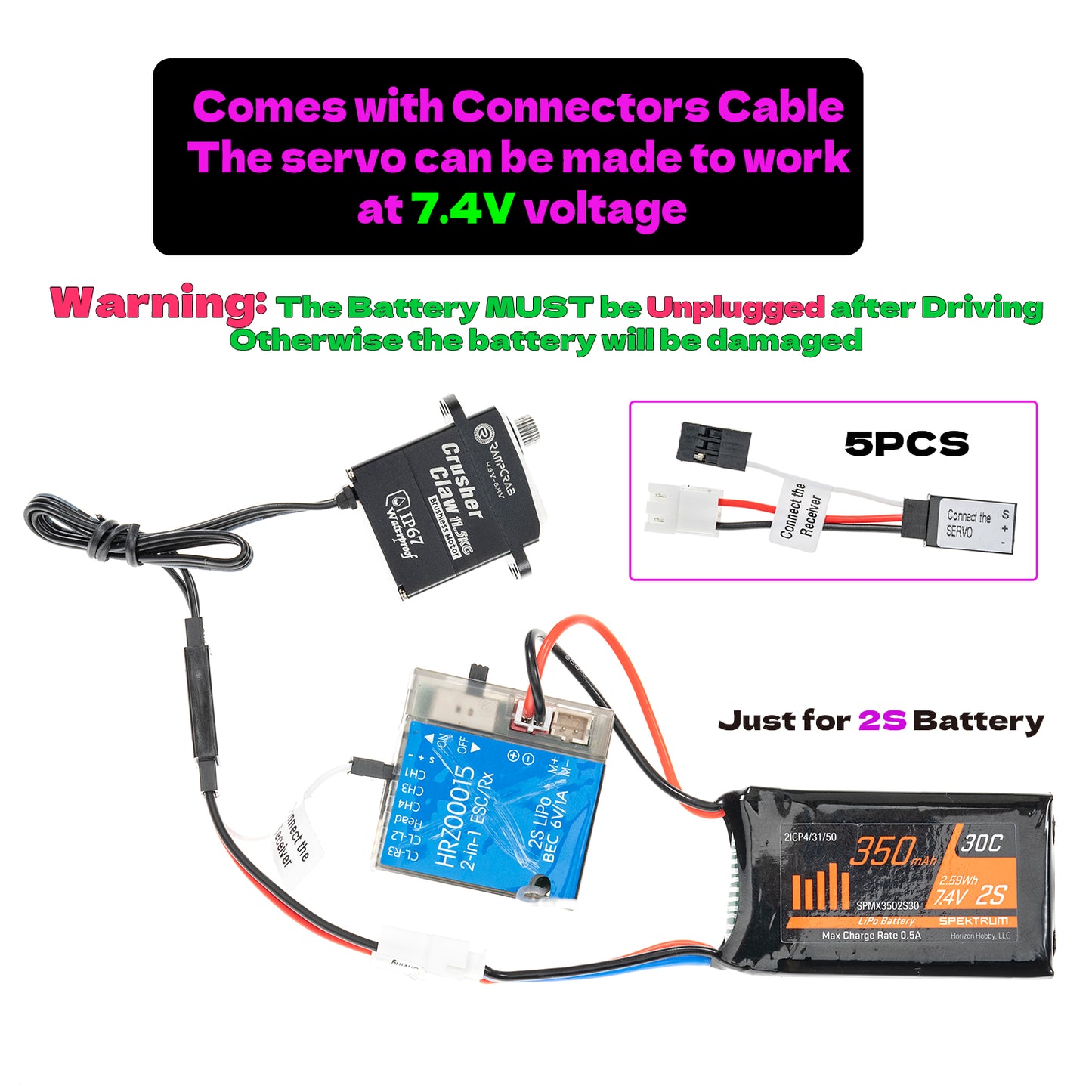 Wires for Connecting The servo to The Battery, fit for SCX24 Stock Battery, 5pcs