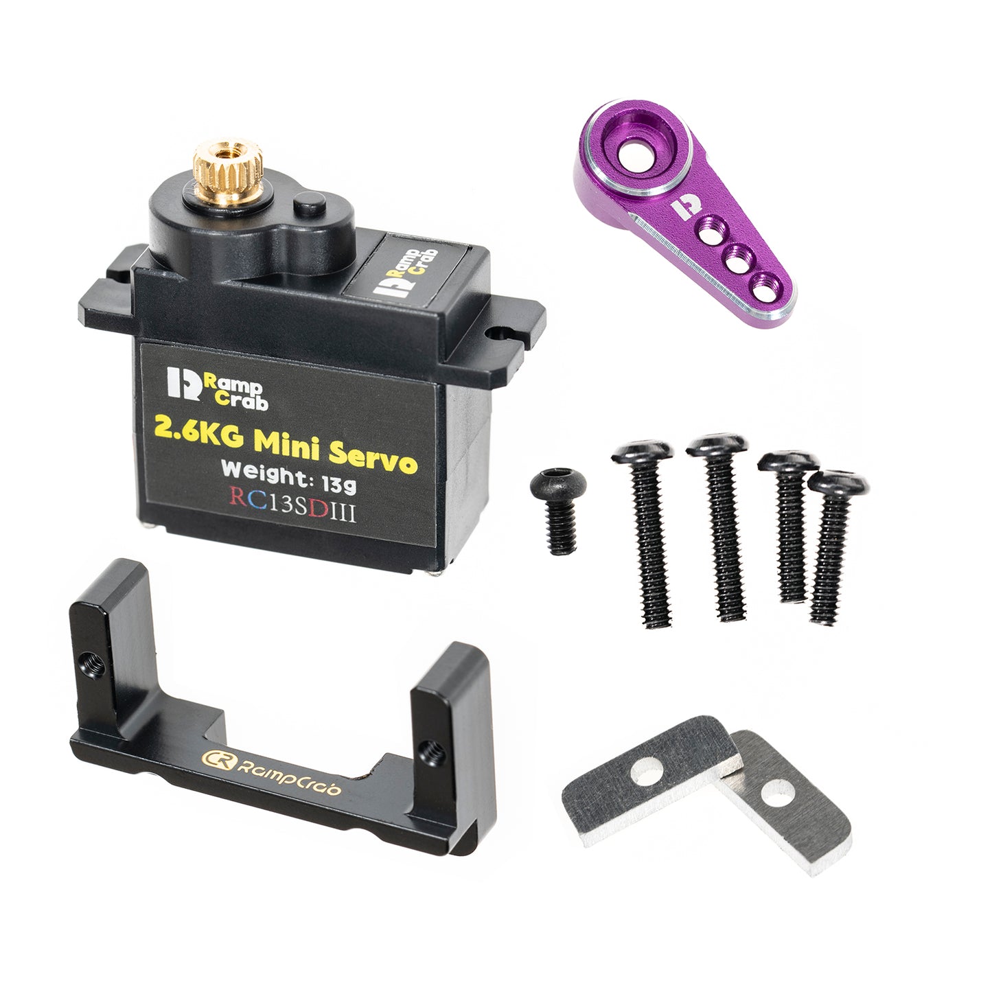 RampCrab RC Steering Servo with Mount Bracket and Servo Horn for FMS FCX24, RC Car Parts, Upgrade Parts for RC Crawler 1/24 Scale FCX24 Power Wagon Butcher & Max Smasher Big Foot, K5 (Black)