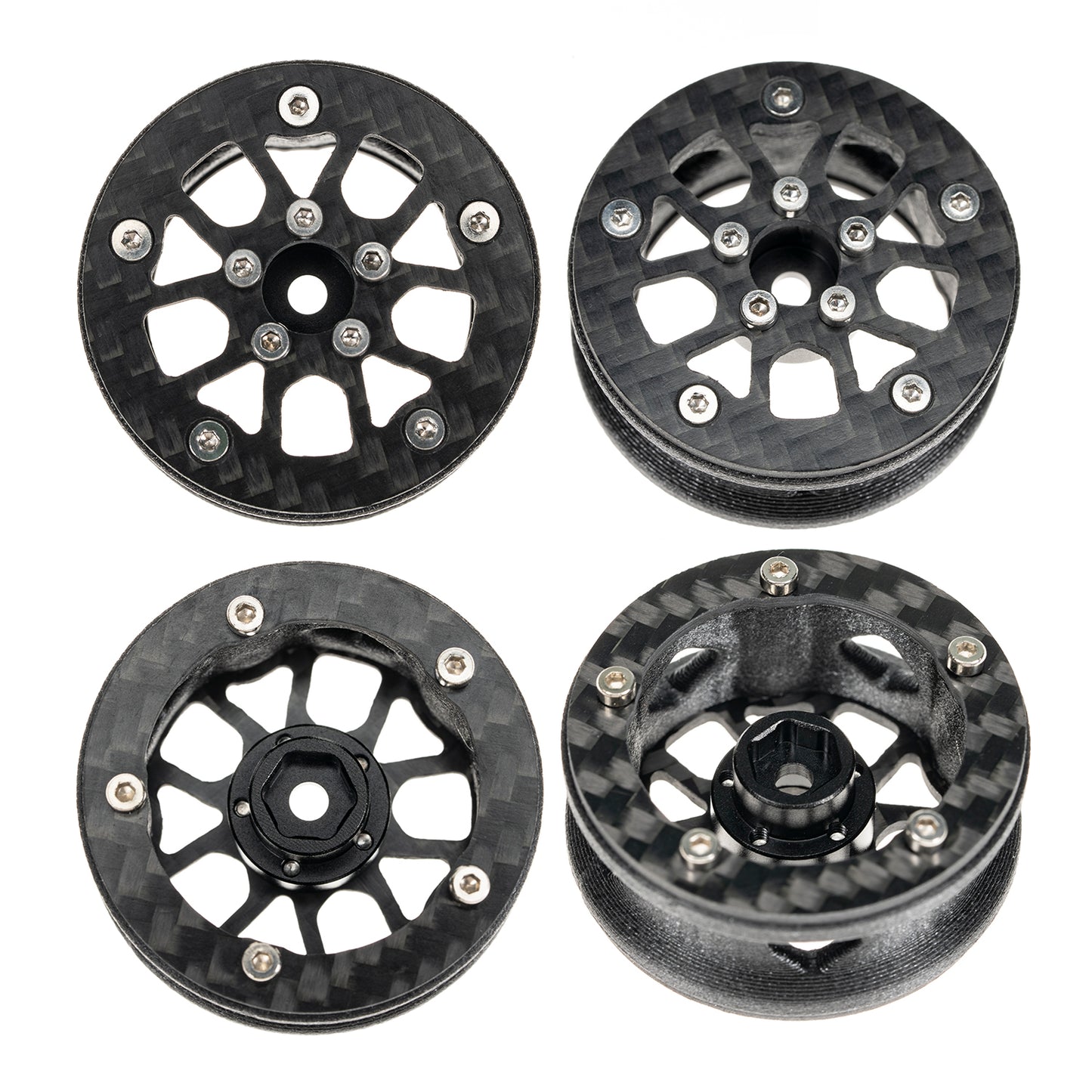 RampCrab 1.6" (40.6mm) Super Wheels, Carbon fibre Beadlock Wheel fit for SCX24 TRX4M FCX24 FCX24M CR18P 1/24 1/18 RC Crawlers Upgrade