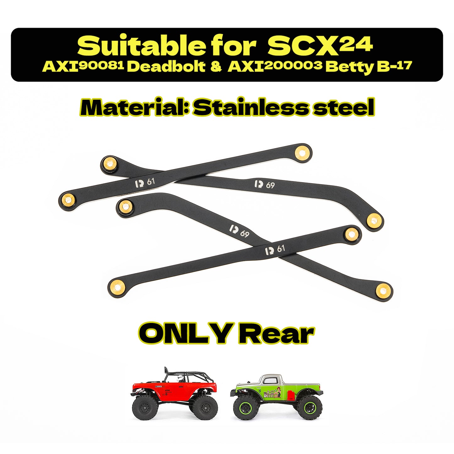 RampCrab High Clearance 4 Links Set for SCX24 Deadbolt, Steel Links Set, ONLY REAR, 4Pcs, Black