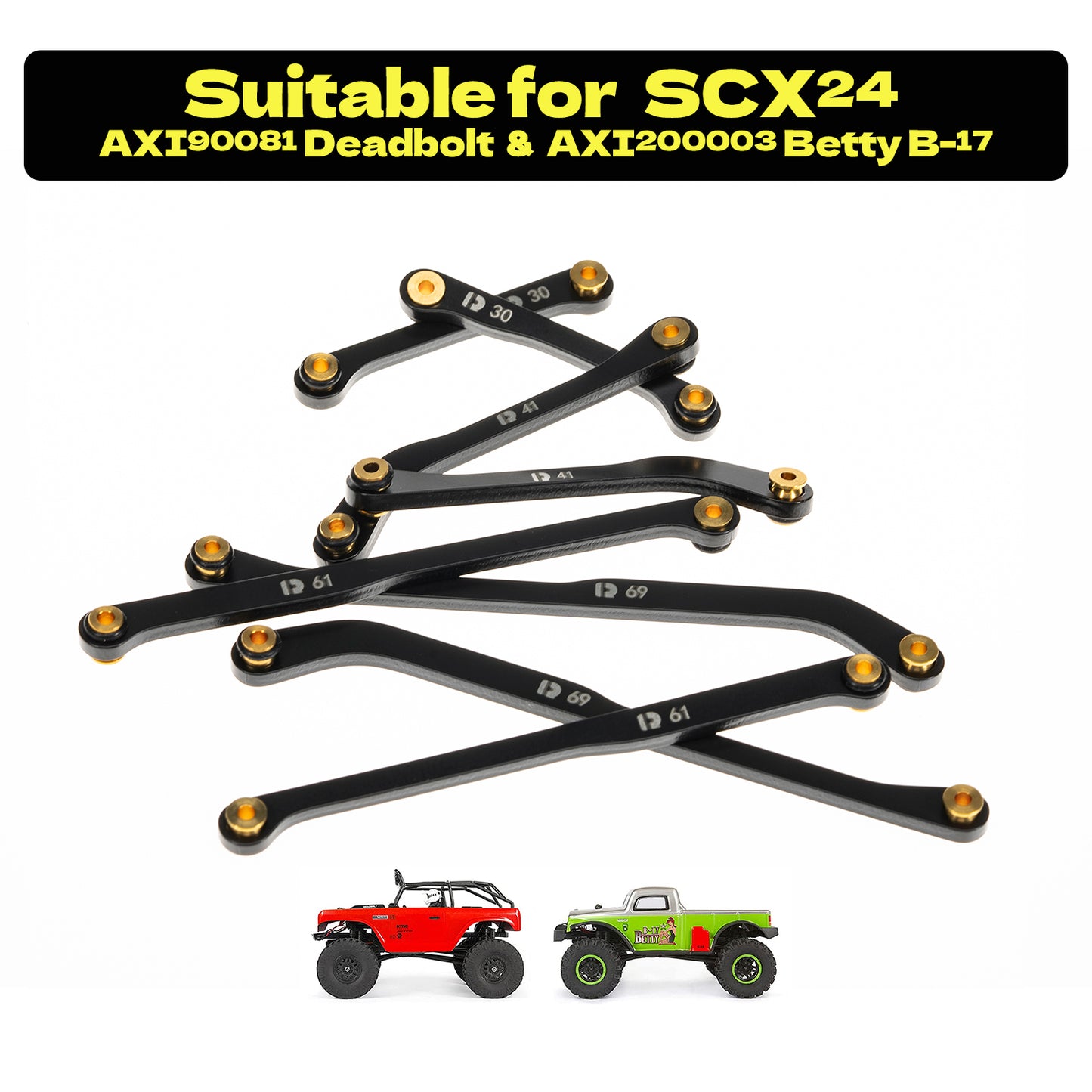 High Clearance 4 Links Set for SCX24 90081, Steel Links Set, Upgrade Parts for SCX24 Deadbolt, Betty B17, Axial 1/24 RC Crawler Car Upgrade Accessories, 8Pcs, Black
