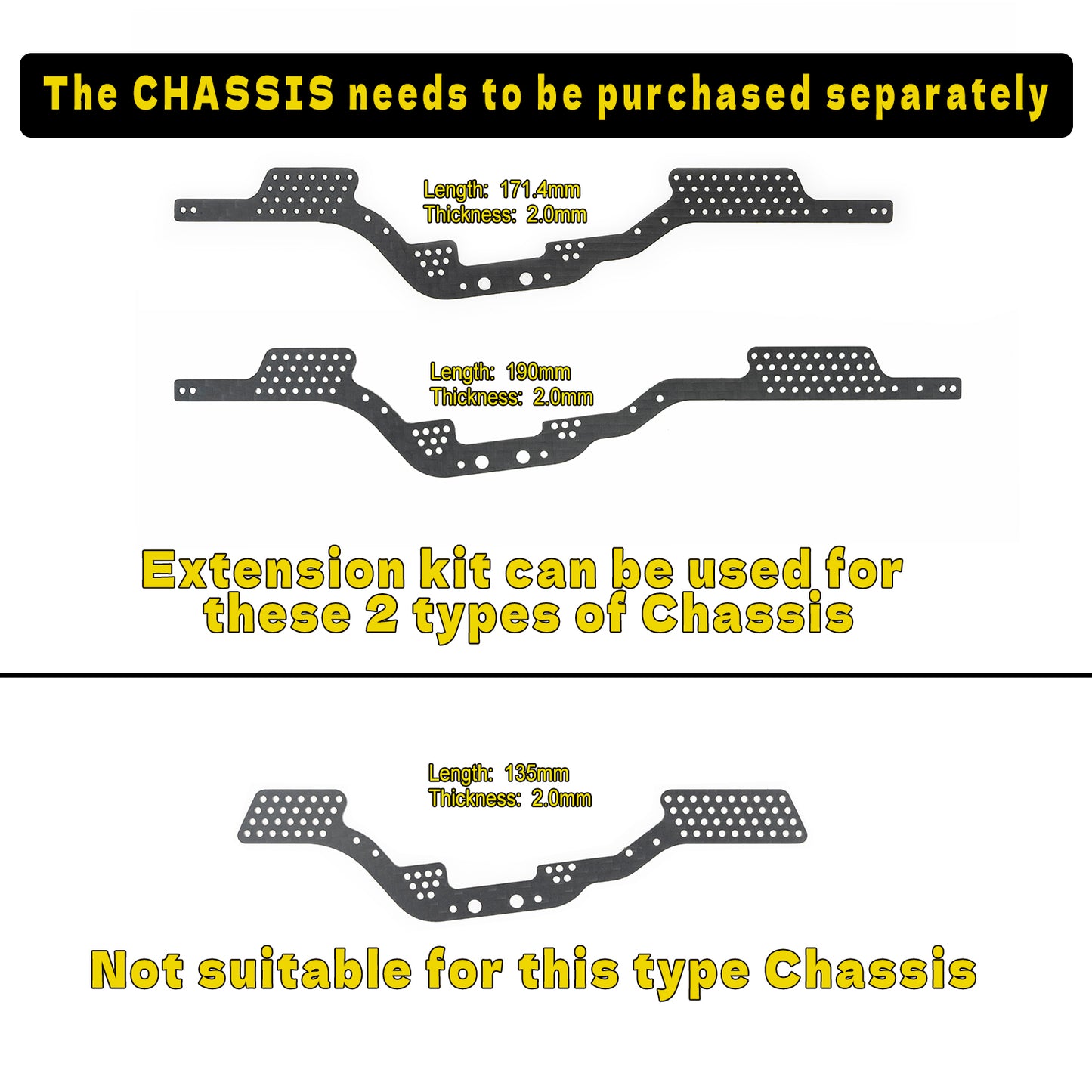 6X6 Extension kit for 1/24 Carbon Fiber Chassis Kit SCX24 Upgrade Parts