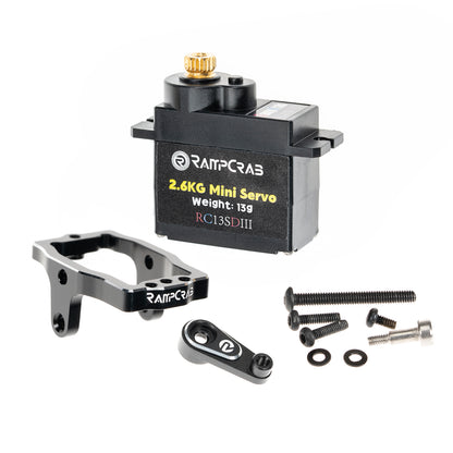 RampCrab RC Steering Servo with Servo Mount Bracket and Servo Horn for TRX4M RC Car, 1/18 Upgrades Parts, Suitable for TRX4-M Bronco, Defender, K10 (Black Horn)