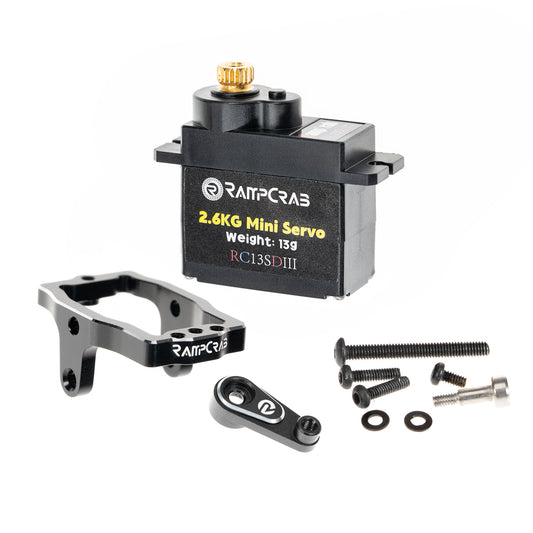 RampCrab RC Steering Servo with Servo Mount Bracket and Servo Horn for TRX4M RC Car, 1/18 Upgrades Parts, Suitable for TRX4-M Bronco, Defender, K10 (Black Horn)