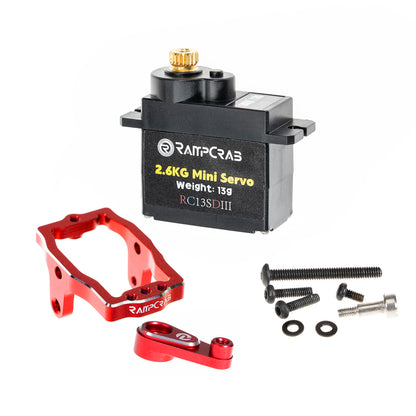 RampCrab RC Steering Servo with Servo Mount Bracket and Servo Horn for TRX4M RC Car, 1/18 Upgrades Parts, Suitable for TRX4-M Bronco, Defender, K10 (Black Horn)