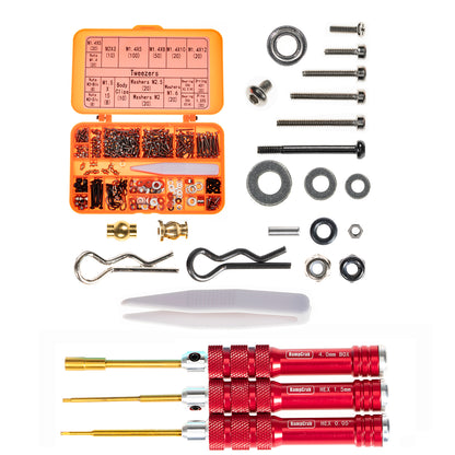 RampCrab Screws Kit for SCX24 AX24, Cup Head, 380 Pcs, 304 Stainless Steel Screws, Bearing, Screws, Screwdriver Set with Box for 1/24 RC Crawler Car Axial SCX24 C10 Deadbolt JLU Gladiator Bronco