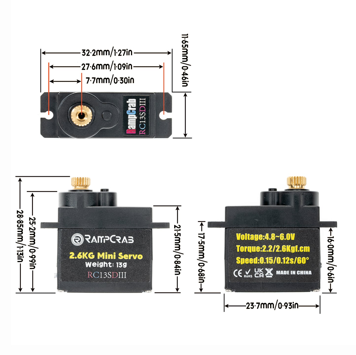 RampCrab Steering Servo with Servo Horn for AX24 SCX24 RC Car, Upgrade Parts for Axial SCX24, AX24, Black Horn