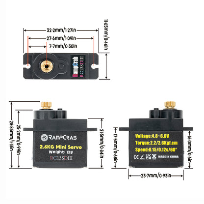 RampCrab Steering Servo with Servo Horn for AX24 SCX24 RC Car, Upgrade Parts for Axial SCX24, AX24, Black Horn