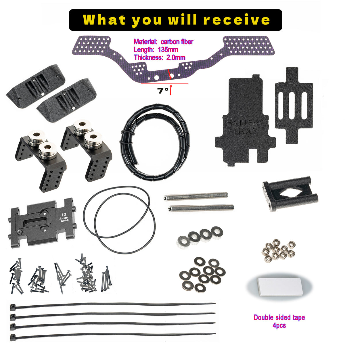 RampCrab Carbon Fiber Chassis Kit for SCX24, 7° Angled Skid, LCG Chassis Kit for Axial SCX24 C10, JLU, Bronco, Deadbolt