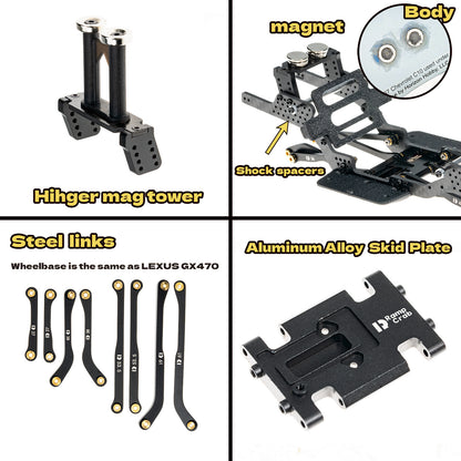 RampCrab Carbon Fiber Chassis Kit for SCX24, 7° Angled Skid, LCG Chassis Kit for SCX24 GX 470