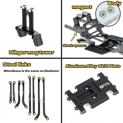 RampCrab Carbon Fiber Chassis Kit for SCX24, 7° Angled Skid, LCG Chassis Kit for SCX24 Gladiator & Dodge Power Wagon