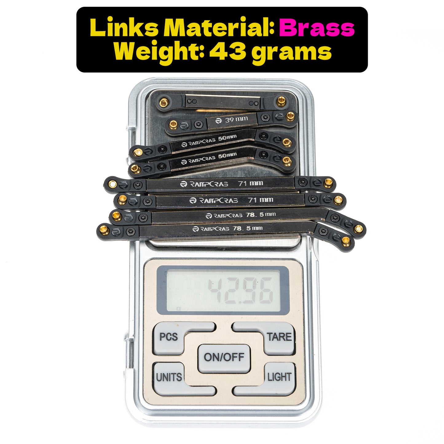 RampCrab High Clearance 4 Links Set for SCX24 Gladiator & Dodge Power Wagon, Brass Links Set, Upgrade Parts for SCX24, Axial 1/24 RC Crawler Car Upgrade Accessories, 8Pcs, Black