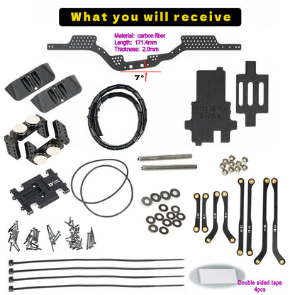 RampCrab Carbon Fiber Chassis Kit for SCX24, 7° Angled Skid, LCG Chassis Kit for SCX24 Deadbolt, Betty B-17 Upgrade Part