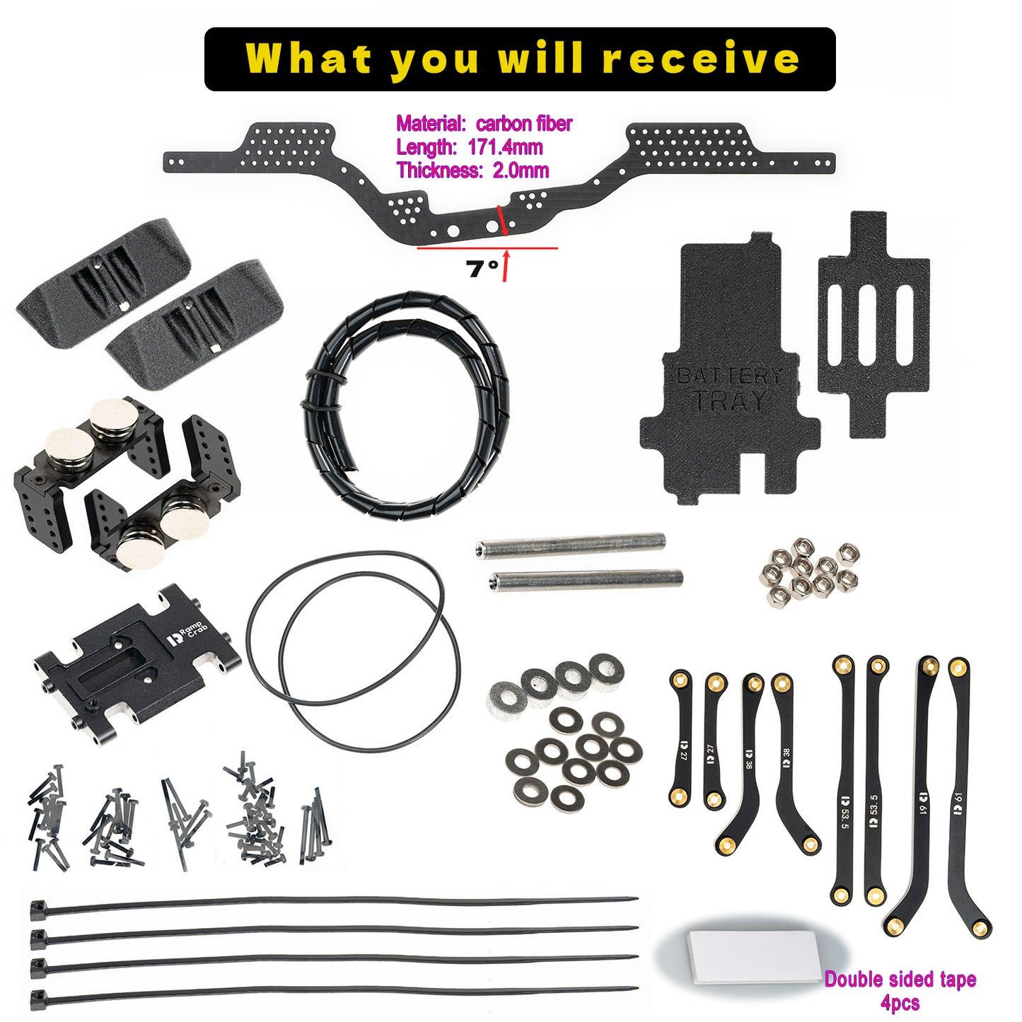 RampCrab Carbon Fiber Chassis Kit for SCX24, 7° Angled Skid, LCG Chassis Kit for SCX24 GX 470