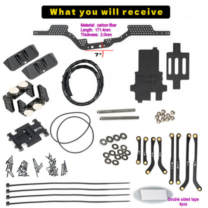 RampCrab Carbon Fiber Chassis Kit for SCX24, 7° Angled Skid, LCG Chassis Kit for SCX24 GX 470