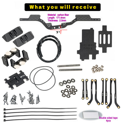 RampCrab Carbon Fiber Chassis Kit for SCX24, 7° Angled Skid, LCG Chassis Kit for SCX24 C10, JLU, Bronco, Upgrade Part