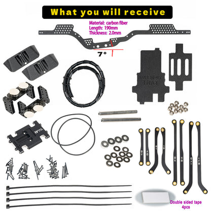 RampCrab Carbon Fiber Chassis Kit for SCX24, 7° Angled Skid, LCG Chassis Kit for SCX24 Gladiator & Dodge Power Wagon