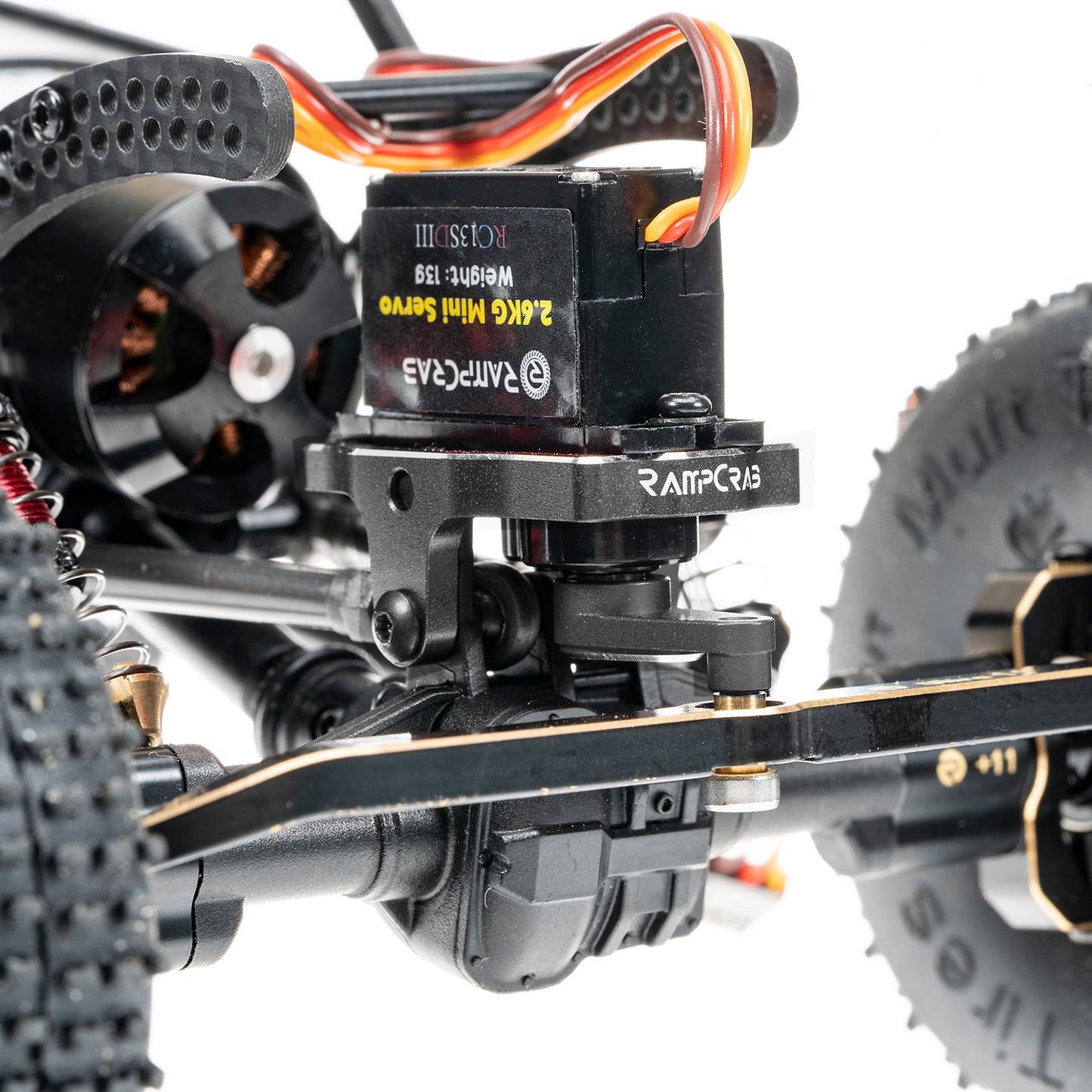 RampCrab RC Steering Servo with Servo Mount Bracket and Servo Horn for TRX4M RC Car, 1/18 Upgrades Parts, Suitable for TRX4-M Bronco, Defender, K10 (Black Horn)