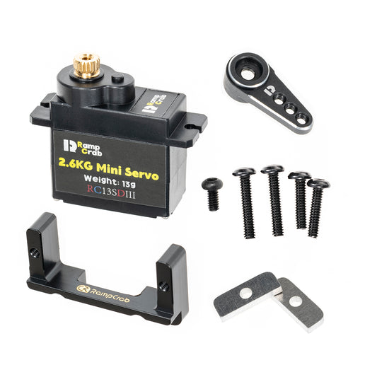 RampCrab RC Steering Servo with Mount Bracket and Servo Horn for FMS FCX24, RC Car Parts, Upgrade Parts for RC Crawler 1/24 Scale FCX24 Power Wagon Butcher & Max Smasher Big Foot, K5 (Black)