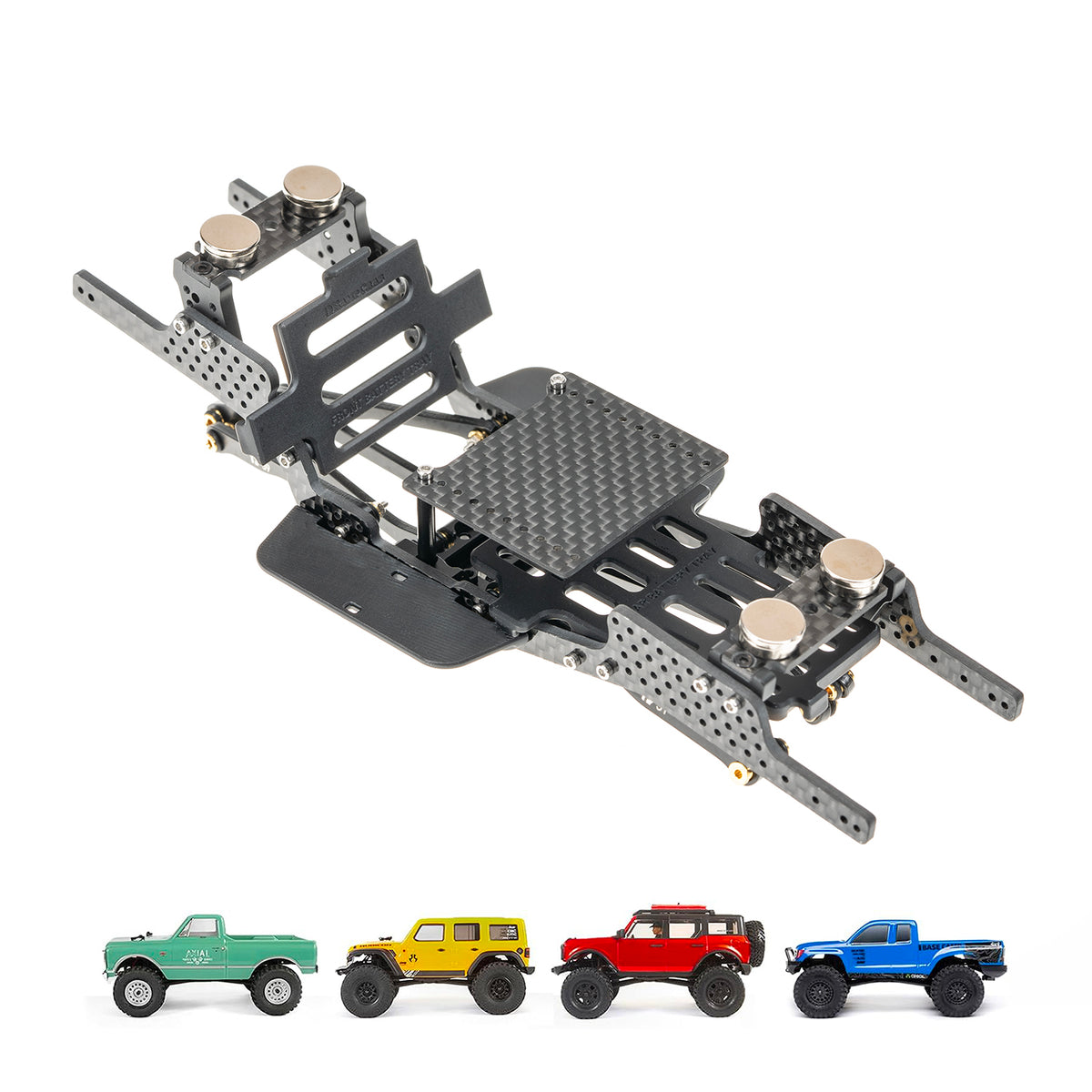 RampCrab Carbon Fiber Chassis Kit for SCX24, 7° Angled Skid, LCG Chassis Kit for SCX24 C10, JLU, Bronco, Upgrade Part, V2
