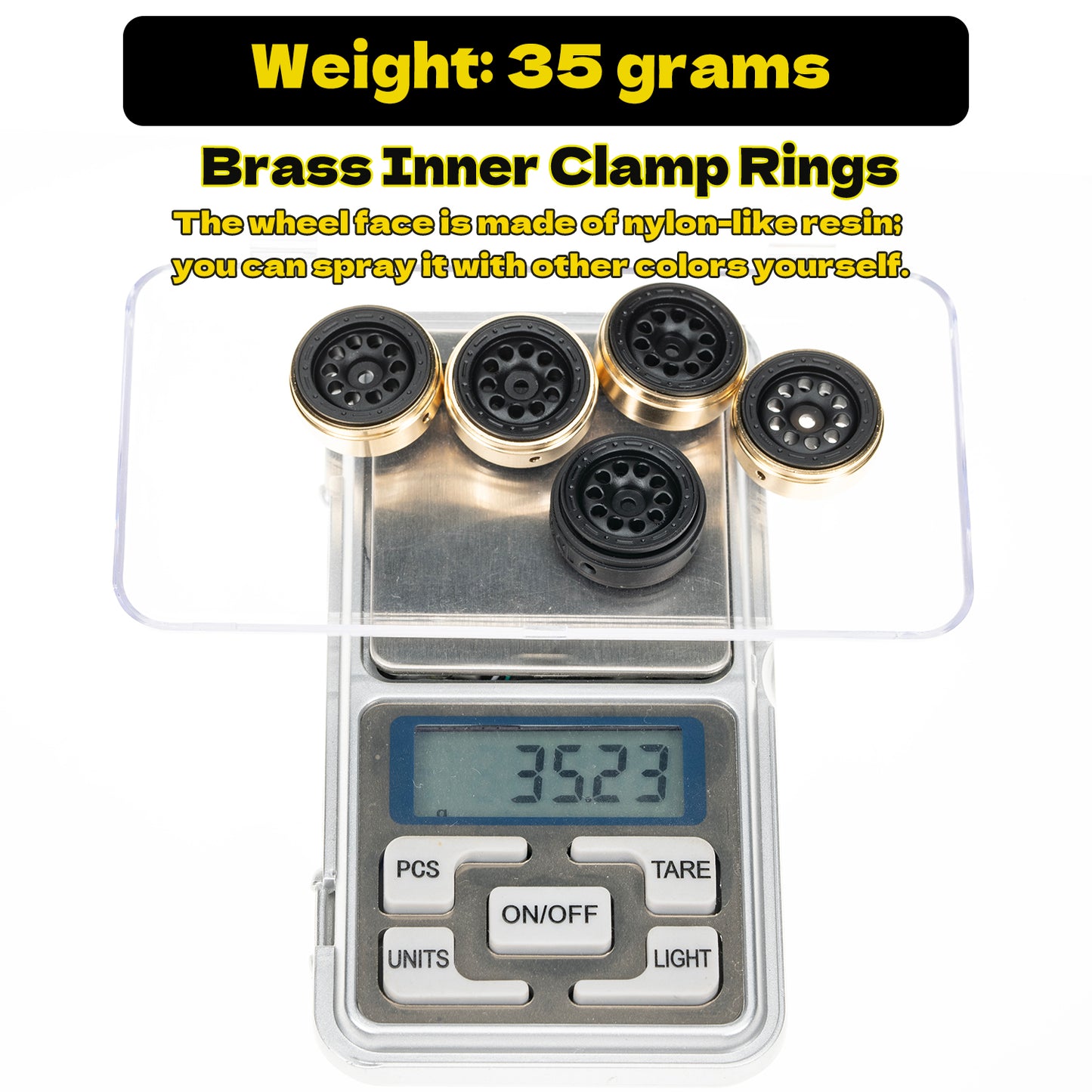 RampCrab 19mm 0.7" Resin Beadlock Wheels for 1:30 SCX30 & 1:32 Ascent-32, Brass inner clamp ring