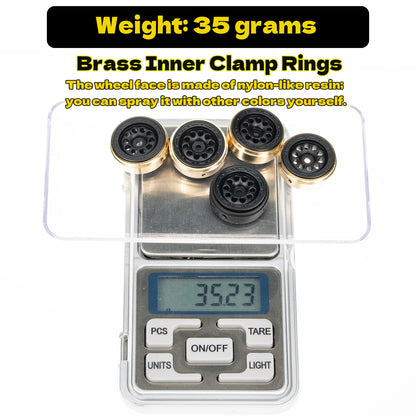 RampCrab 19mm 0.7" Resin Beadlock Wheels for 1:30 SCX30 & 1:32 Ascent-32, Brass inner clamp ring