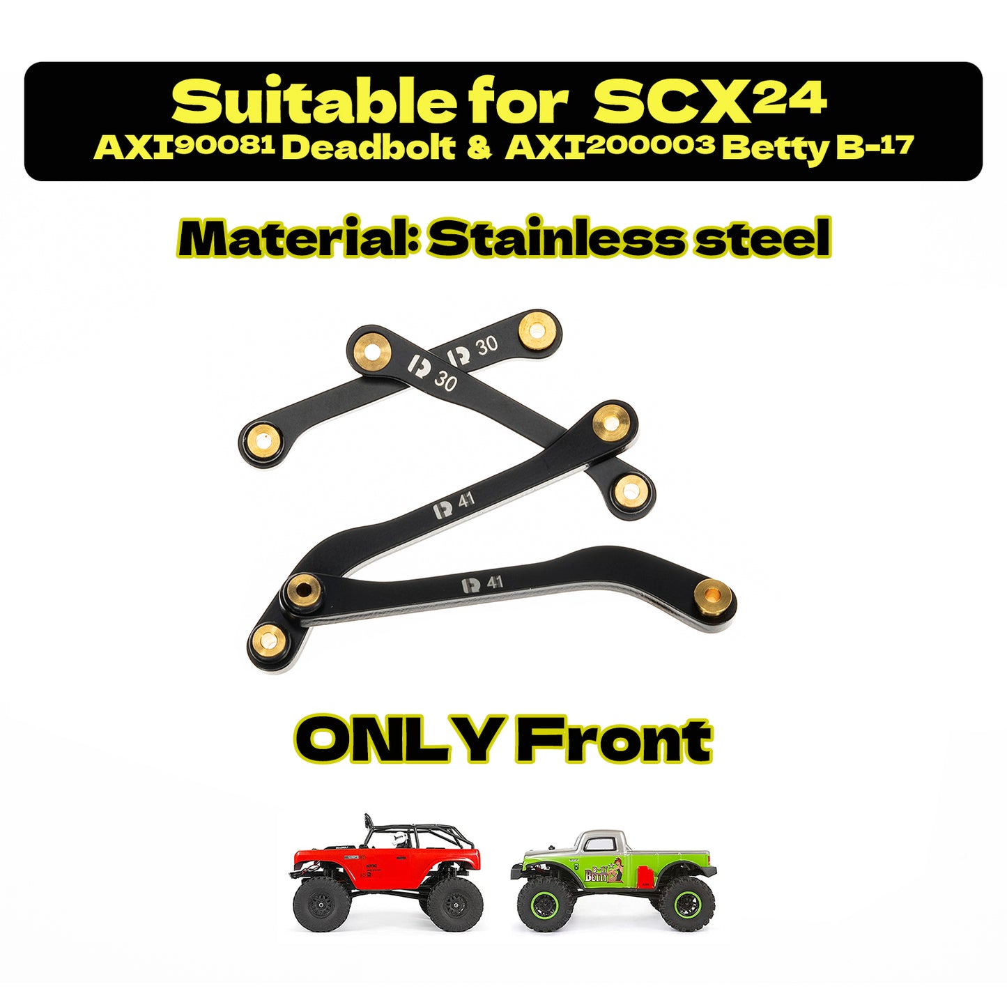 RampCrab High Clearance 4 Links Set for SCX24 Deadbolt & GX 470, Steel Links Set, ONLY FRONT, 4Pcs, Black