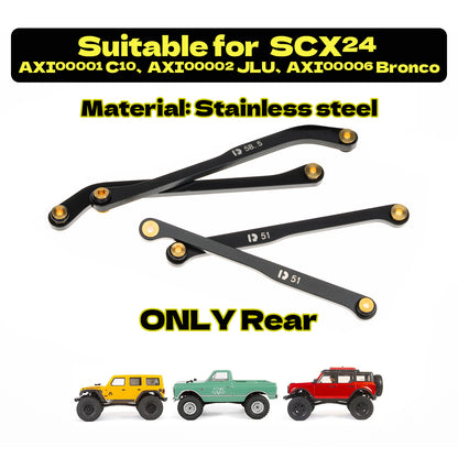 RampCrab High Clearance 4 Links Set for SCX24 Bronco, C10, Wrangler JLU, 4Runner, Steel Links Set, ONLY REAR, 4Pcs, Black