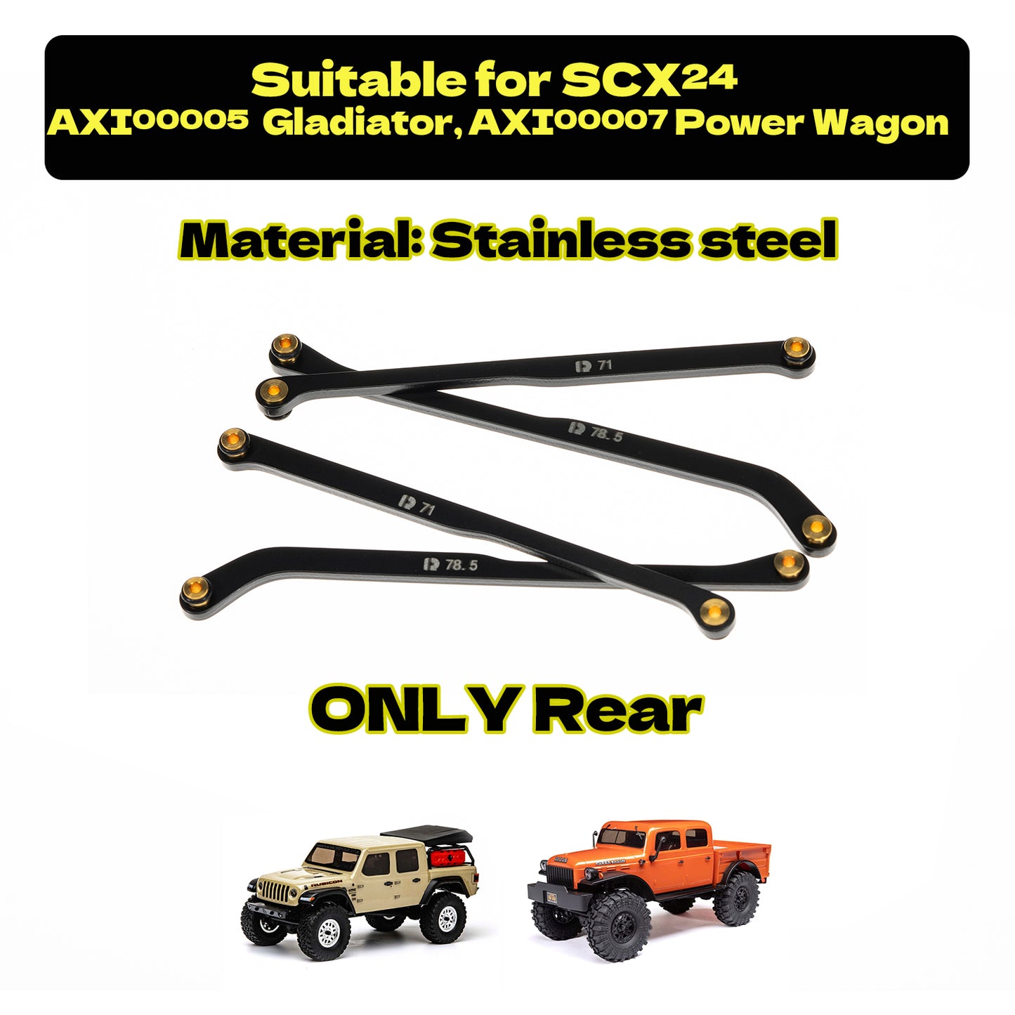 RampCrab High Clearance 4 Links Set for SCX24 Gladiator & Dodge power wagon, Steel Links Set, ONLY REAR, 4Pcs, Black