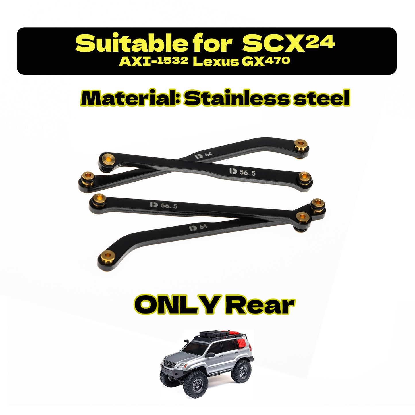 RampCrab High Clearance 4 Links Set for SCX24 GX 470, Steel Links Set, ONLY REAR, 4Pcs, Black
