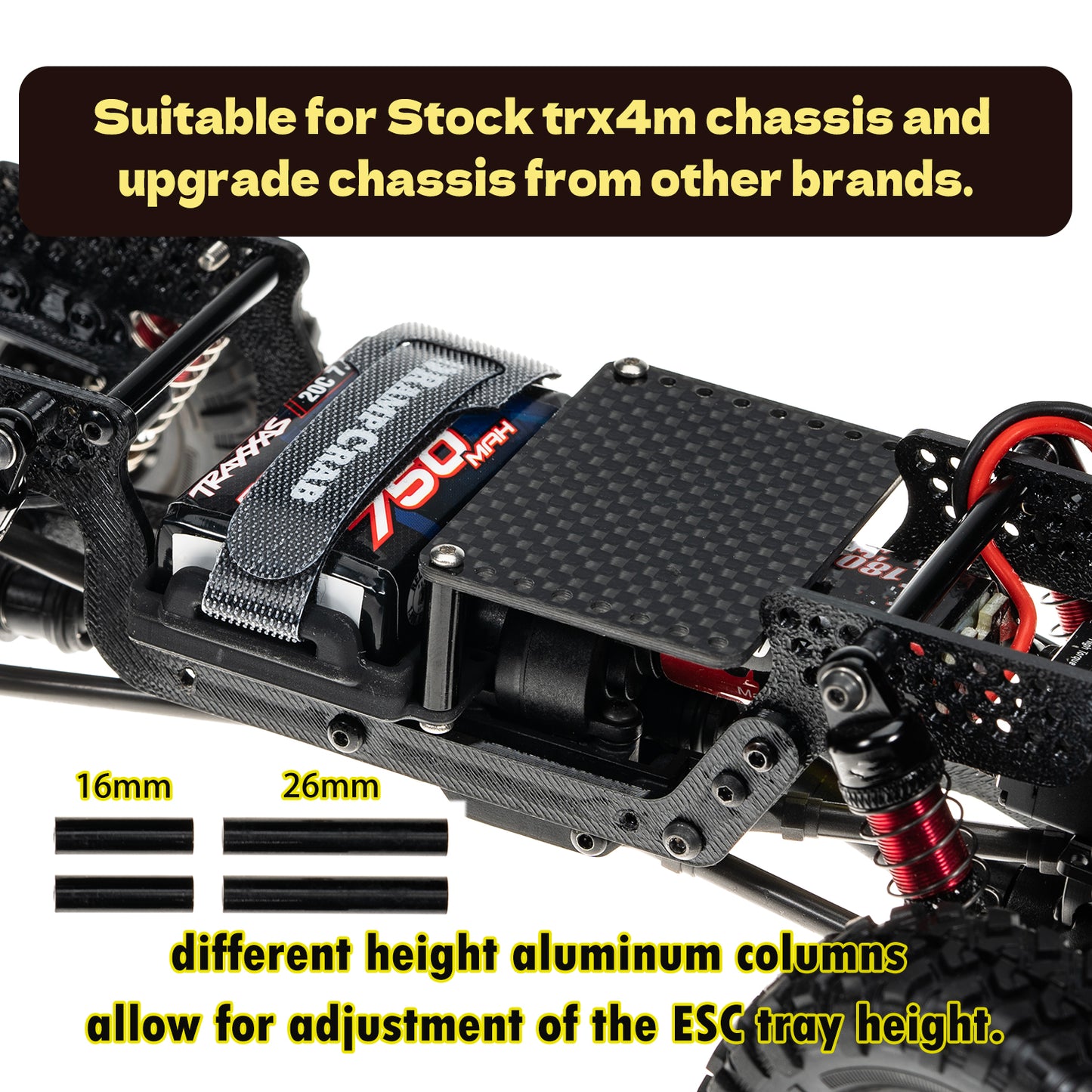 RampCrab Battery Tray & ESC Receiver Tray, Double Decker Plate for 1/18 RC Crawler TRX4M, Gold