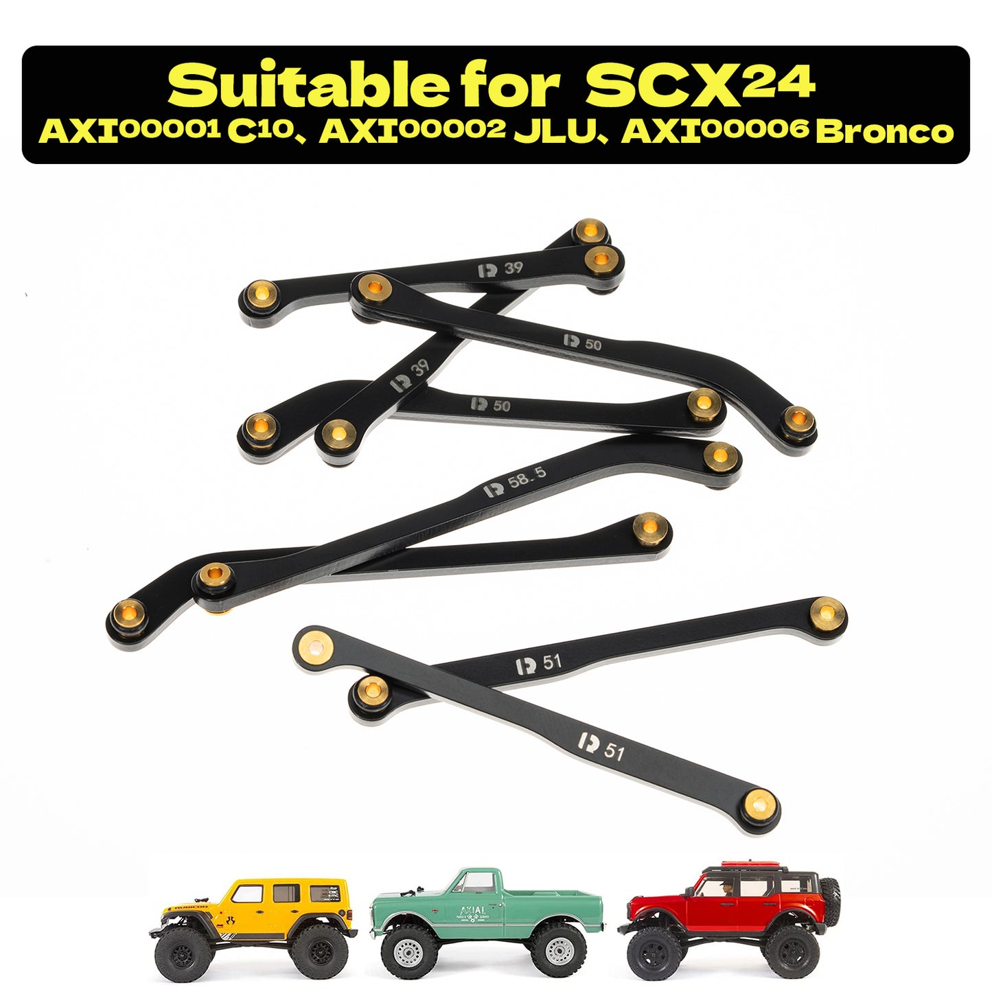 RampCrab High Clearance 4 Links Set for SCX24 C10, Steel Links Set, Upgrade Parts for SCX24 Bronco, C10, Wrangler JLU, Axial 1/24 RC Crawler Car Upgrade Accessories, 8Pcs, Black