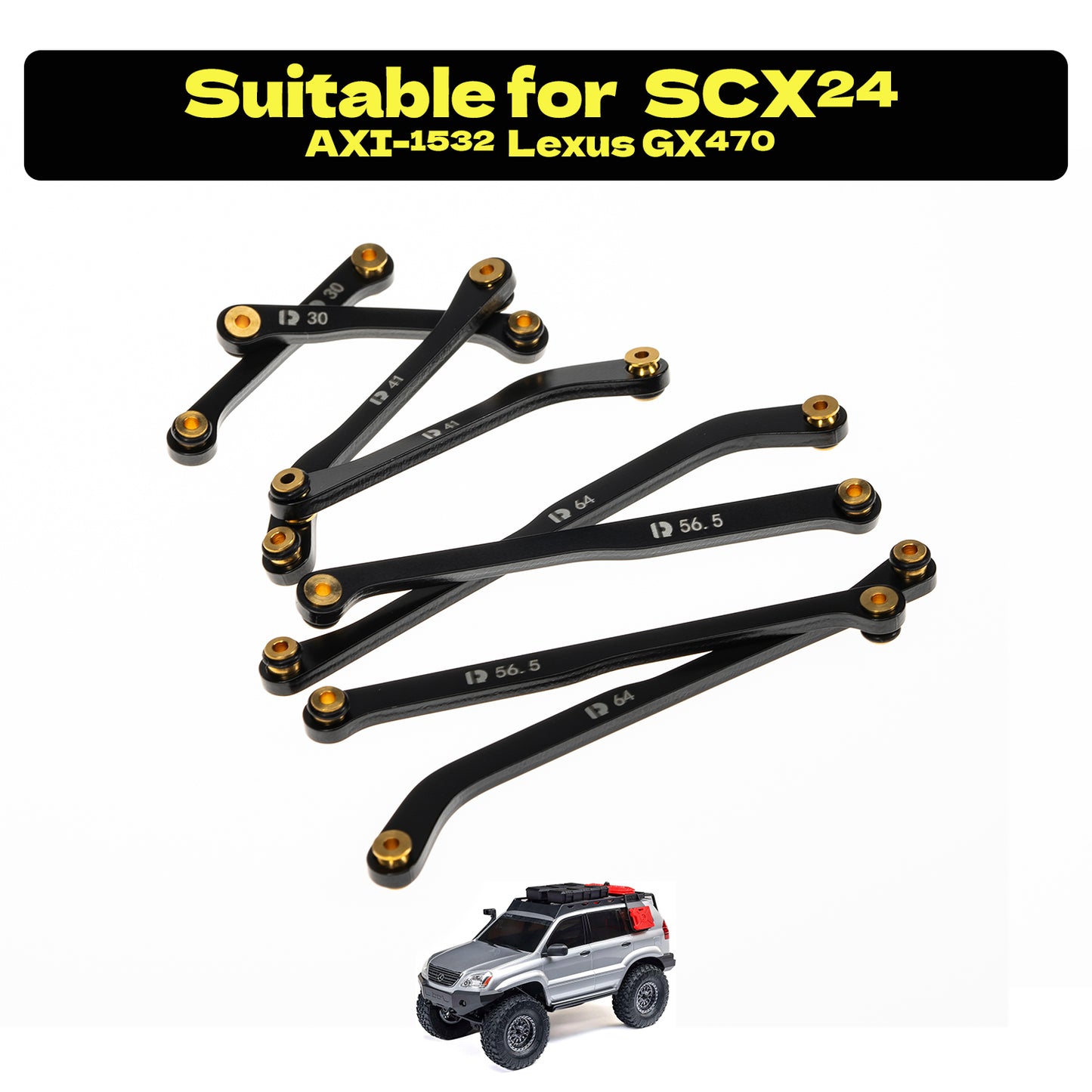 RampCrab High Clearance Links Set for SCX24 GX470, Steel Links Set, Upgrade Parts for SCX24, 1/24 RC Crawler Car Upgrade Accessories, Black