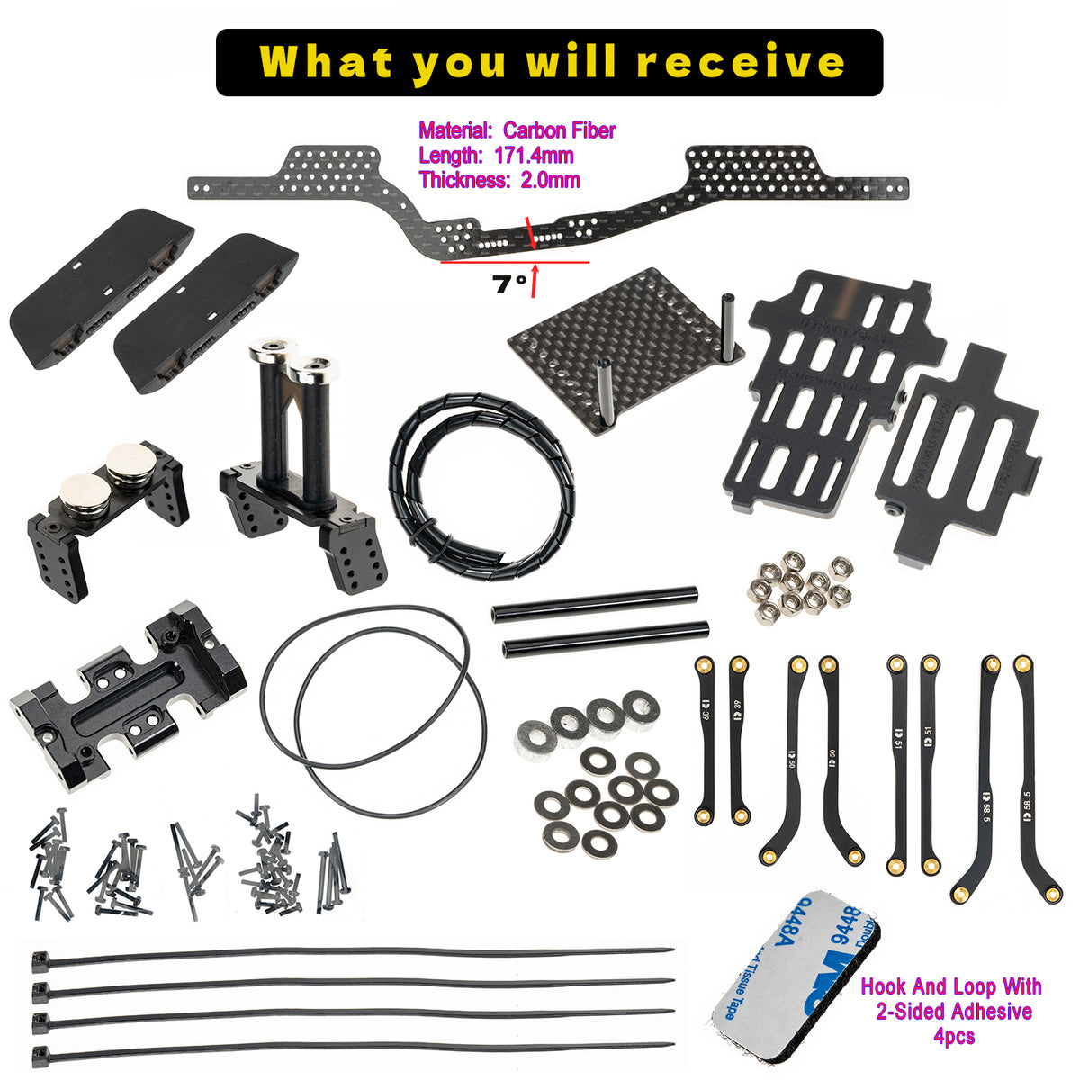 RampCrab Carbon Fiber Chassis Kit for SCX24, 7° Angled Skid, LCG Chassis Kit for SCX24 C10, JLU, Bronco, Upgrade Part, V2