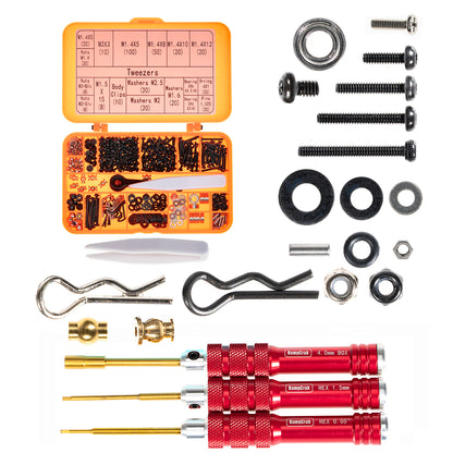 Screws Kit for SCX24 AX24, Cup Head, 380 Pcs, 304 Stainless Steel Screws, Bearing, Screws, Screwdriver Set with Box for 1/24 RC Crawler Car Axial SCX24 C10 Deadbolt JLU Gladiator Bronco