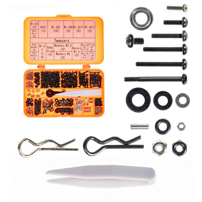 Button Head Screws Kit for SCX24 AX24 RC Car, 372Pcs, Hardened Steel Grade 12.9 Screws, Bearing & Screws Set with Box for 1/24 RC Crawler Car Axial SCX24 C10 Deadbolt JLU Gladiator Bronco