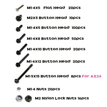 Button Head Screws Kit for SCX24 AX24 RC Car, 372Pcs, Hardened Steel Grade 12.9 Screws, Bearing & Screws Set with Box for 1/24 RC Crawler Car Axial SCX24 C10 Deadbolt JLU Gladiator Bronco
