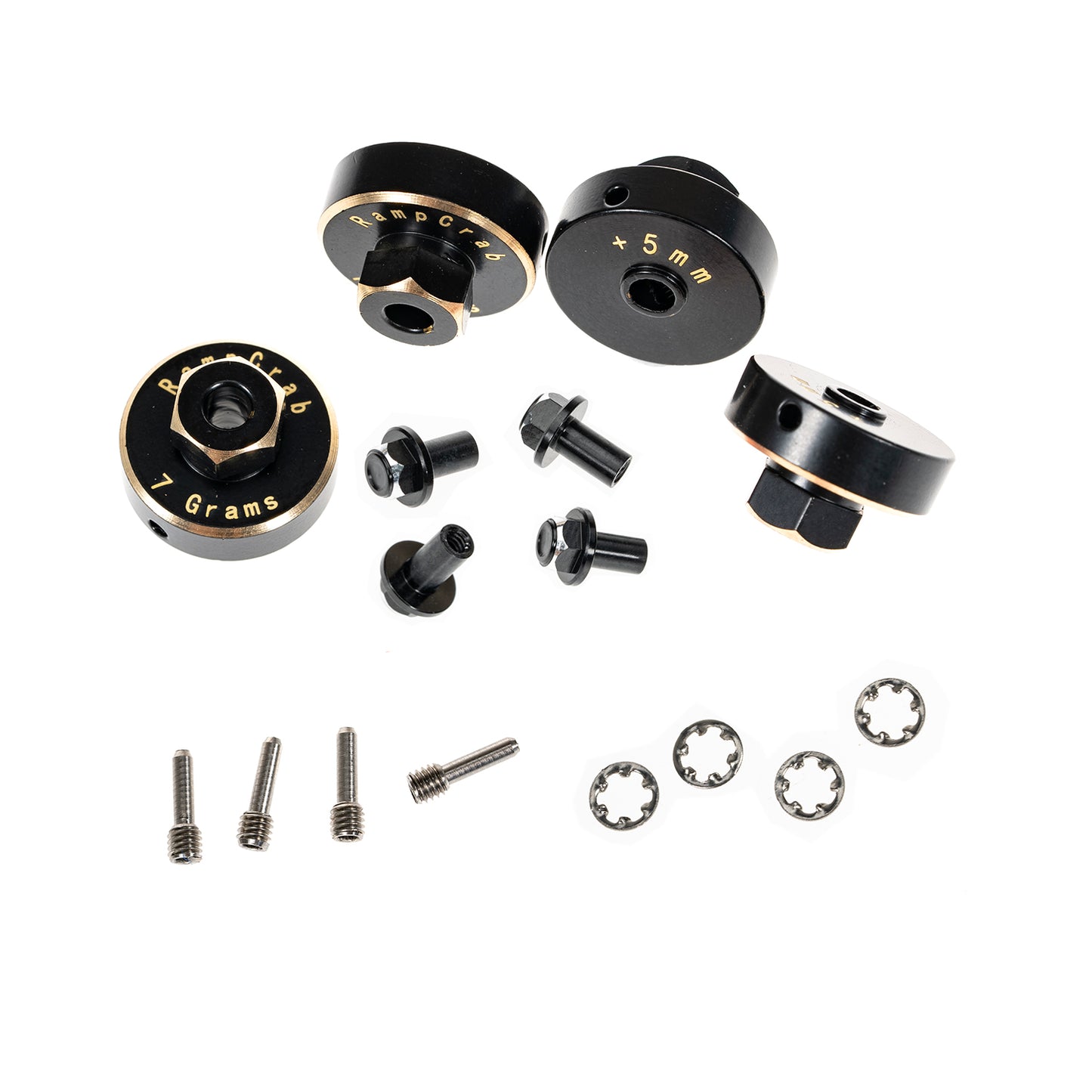 RampCrab Hex Wheel hubs Extension kit +5mm for SCX24 AX24, Brass Extended Hex Hub Wheel Spacers, Upgrades Parts for SCX24 Bronco Deadbolt JLU C10 AX24, 1/24 RC Crawler Car Upgrades Accessories .