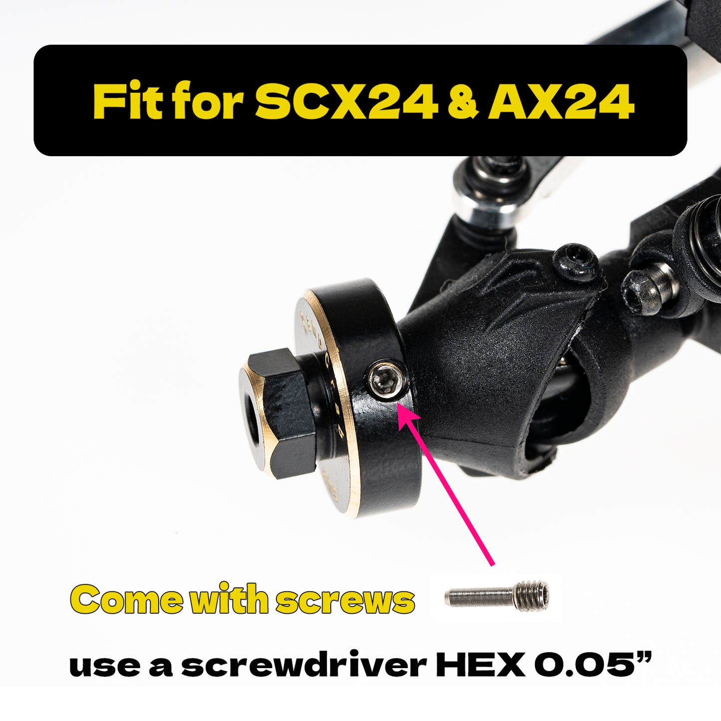 RampCrab Hex Wheel hubs Extension kit +5mm for SCX24 AX24, Brass Extended Hex Hub Wheel Spacers, Upgrades Parts for SCX24 Bronco Deadbolt JLU C10 AX24, 1/24 RC Crawler Car Upgrades Accessories .