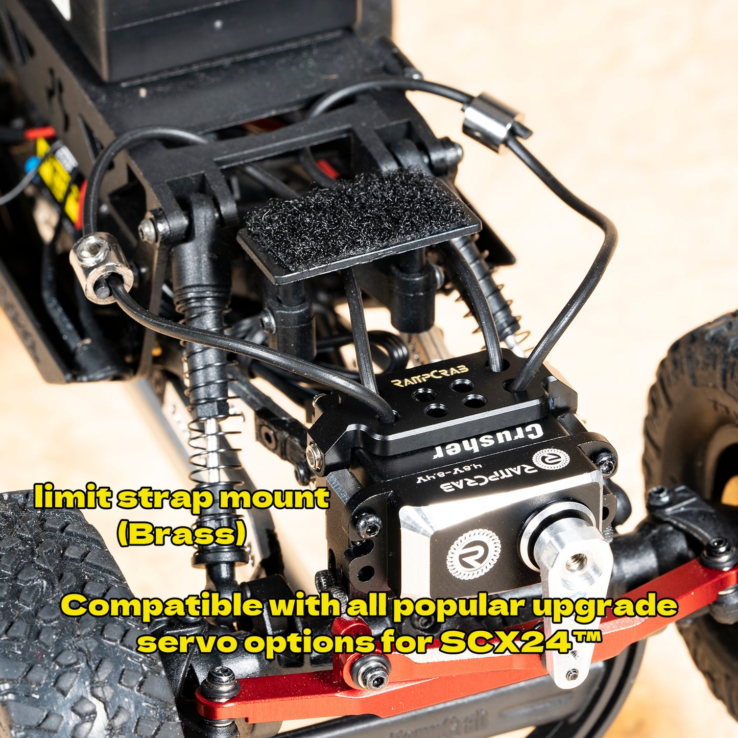 RampCrab Limit Strap mounts for SCX24 AX24 FCX24, Mounted on The Servo(Servo Width Should be Less Than 24 mm) Brass Black Coating, 5 Grams, Come with Rubber Band