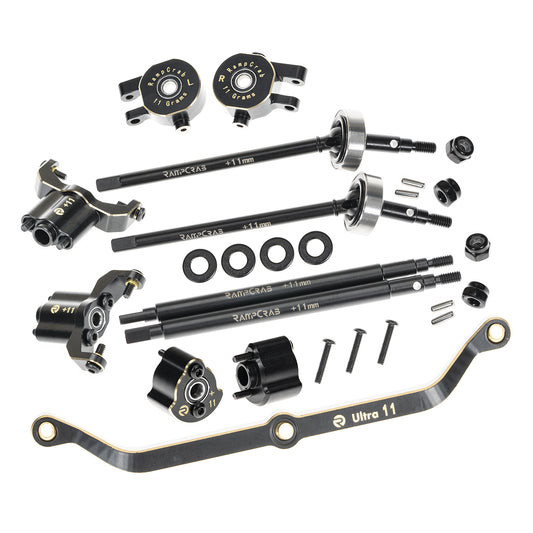 RampCrab Axle widening Upgrade Parts for TRX4M, 11mm Wider on Each Side (Front & Rear), Brass Upgrades Parts for TRX4m RC Crawler Car, Fit for 1/18 TRX4-M Unlimited Trail Buggy, Ultra 11