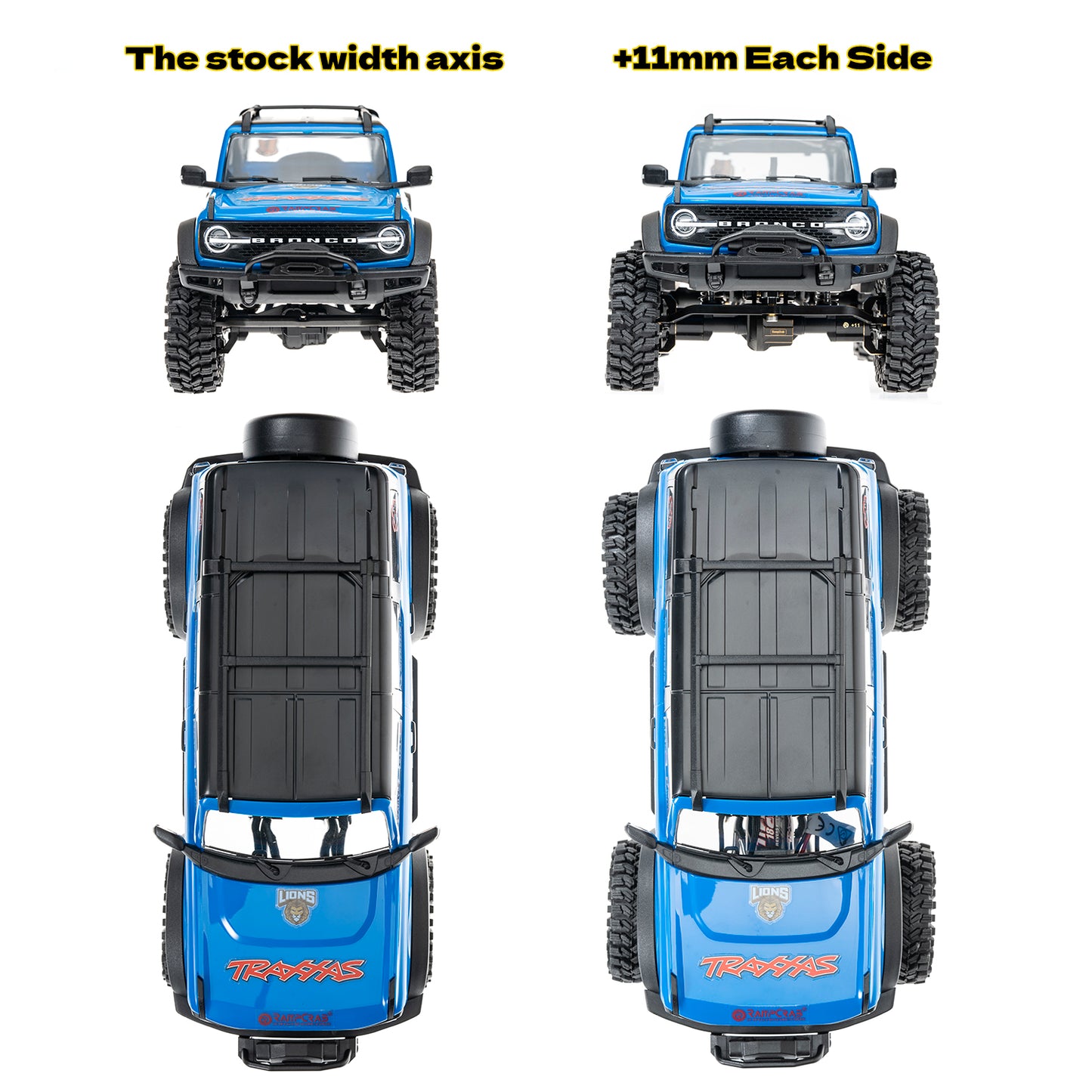 RampCrab Axle widening Upgrade Parts for TRX4M, 11mm Wider on Each Side (Front & Rear), Brass Upgrades Parts for TRX4m RC Crawler Car, Fit for 1/18 TRX4-M Unlimited Trail Buggy, Ultra 11