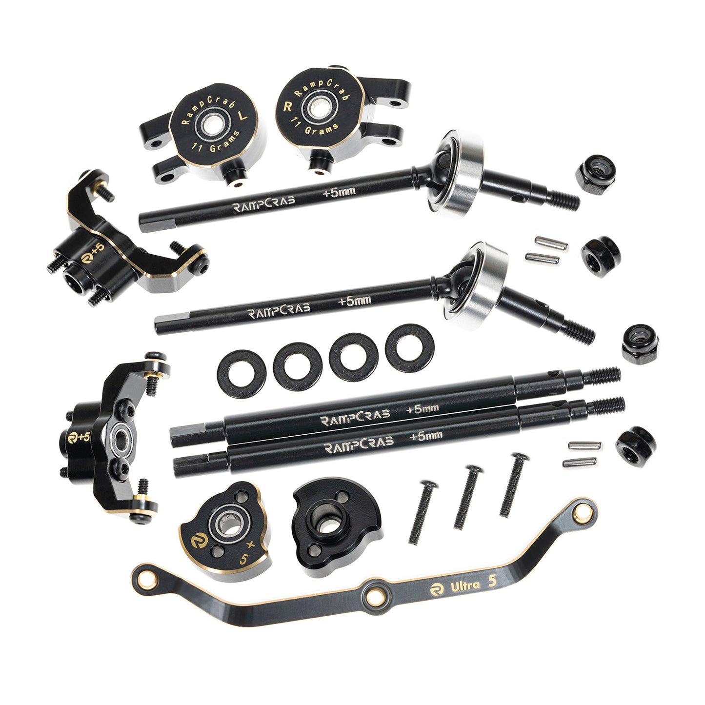 RampCrab Axle widening Upgrade Parts for TRX4M, 5mm Wider on Each Side (Front & Rear), Brass Upgrades Parts for TRX4m RC Crawler Car, Fit for 1/18 TRX4-M Unlimited Trail Buggy, Ultra 5