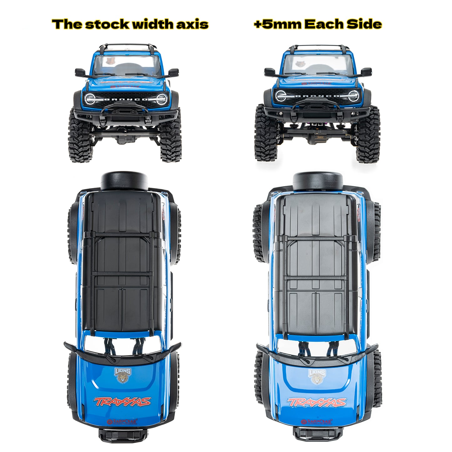RampCrab Axle widening Upgrade Parts for TRX4M, 5mm Wider on Each Side (Front & Rear), Brass Upgrades Parts for TRX4m RC Crawler Car, Fit for 1/18 TRX4-M Unlimited Trail Buggy, Ultra 5