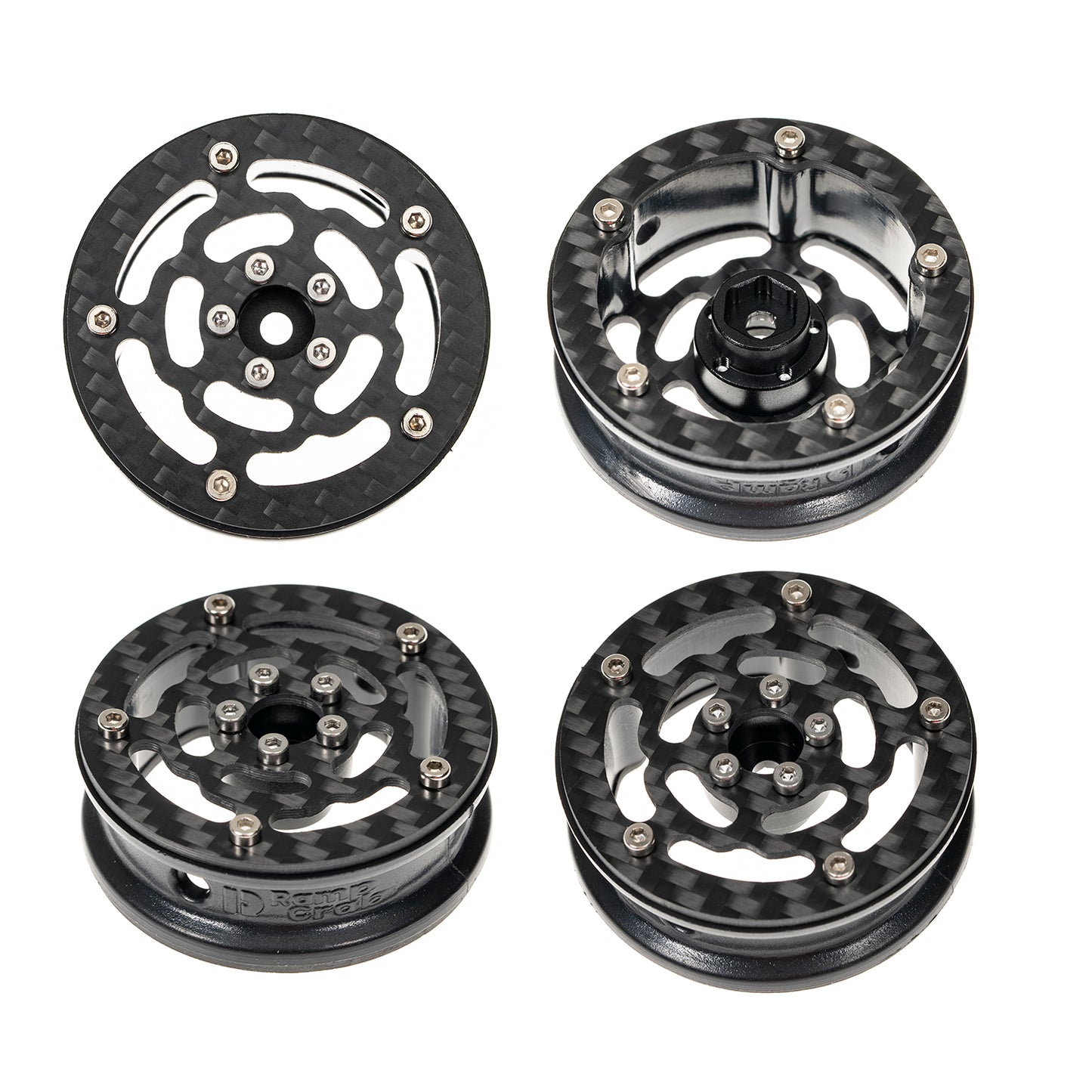 RampCrab 1.8" (46mm) Super Wheels, Carbon Fibre Beadlock Wheels, fit for SCX24, TRX4M, FCX24, CR18P, Style A