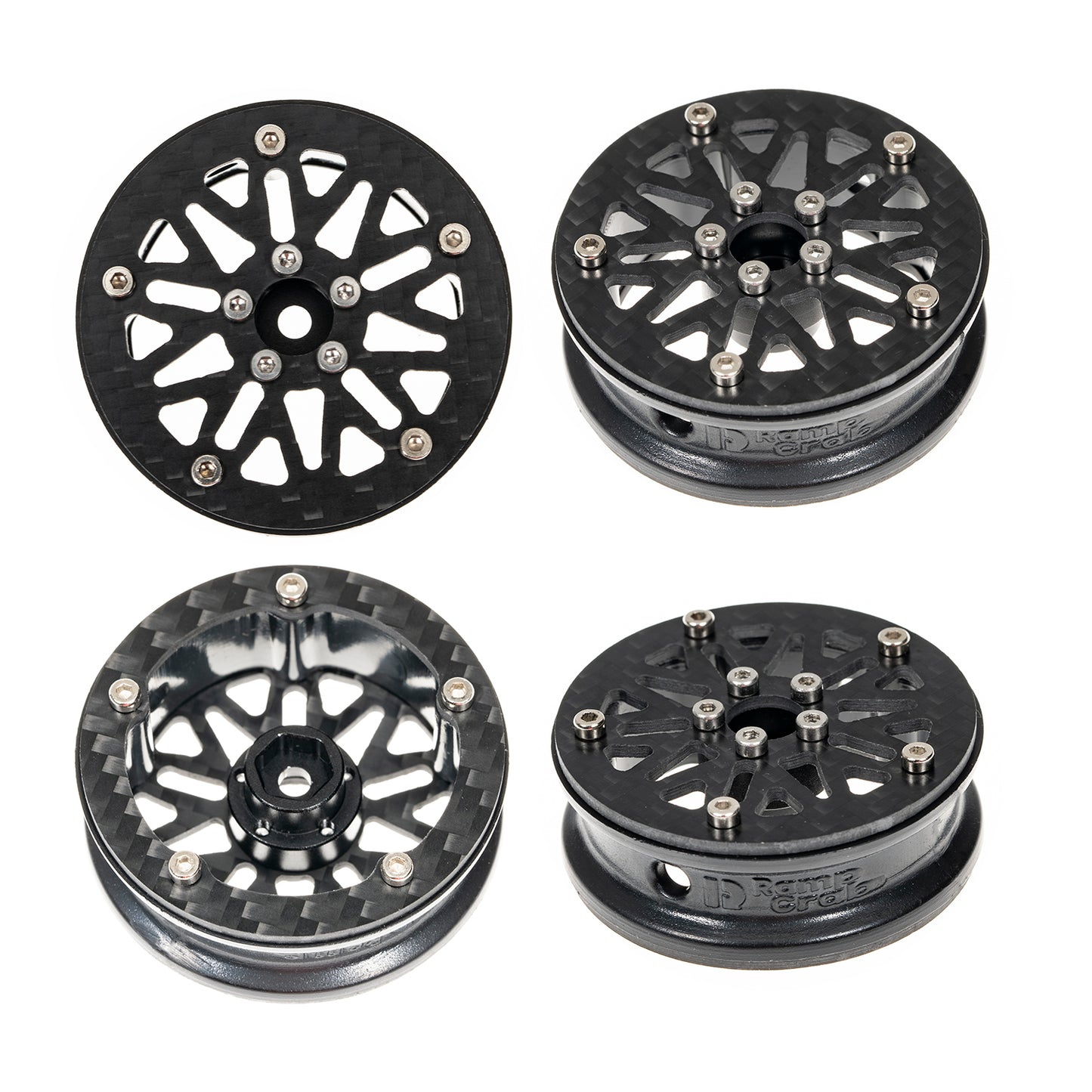 RampCrab 1.8" (46mm) Super Wheels, Carbon Fibre Beadlock Wheels, fit for SCX24, TRX4M, FCX24, CR18P, Style A