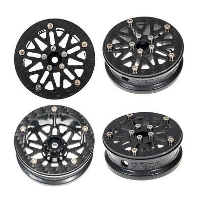 RampCrab 1.8" (46mm) Super Wheels, Carbon Fibre Beadlock Wheels, fit for SCX24, TRX4M, FCX24, CR18P, Style A