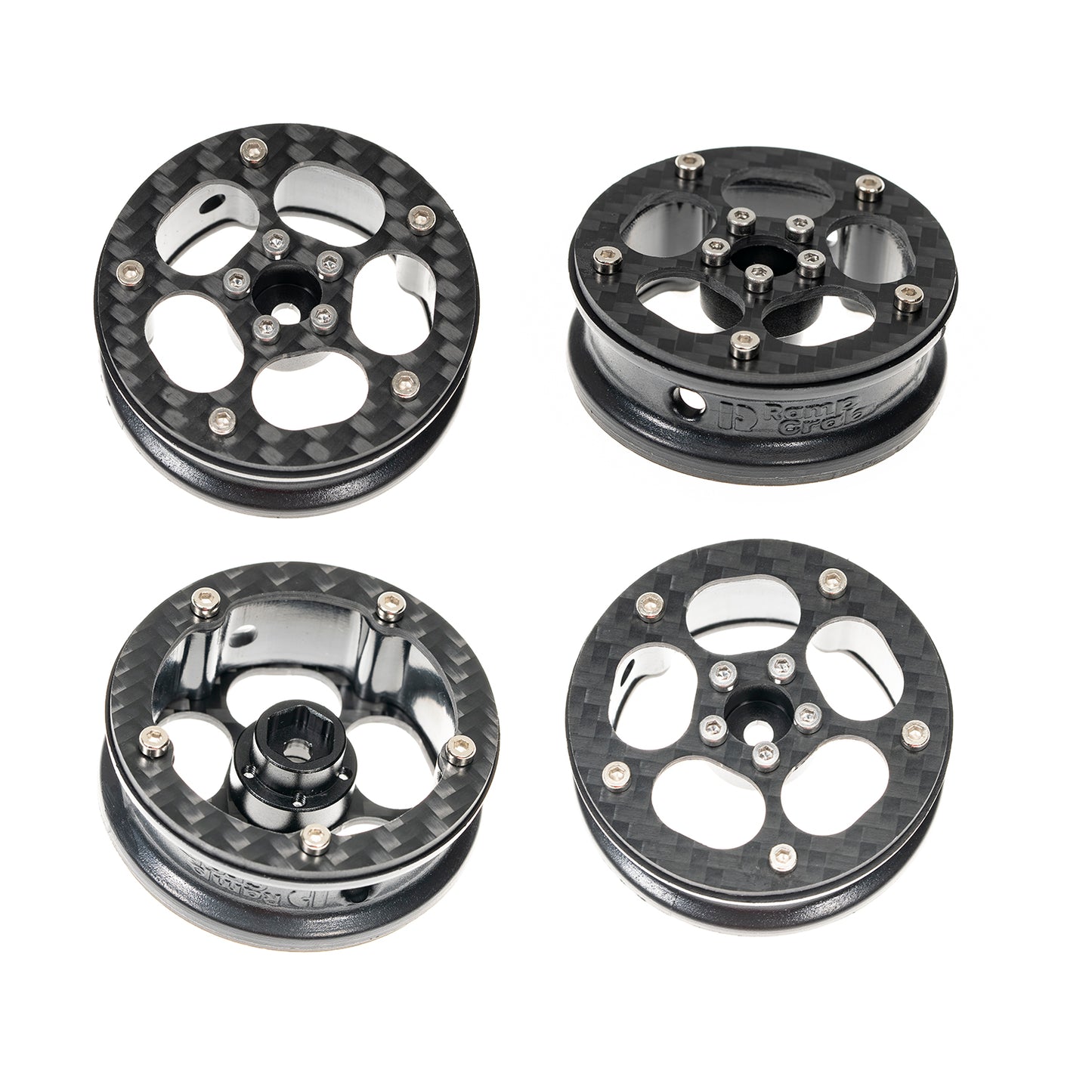 RampCrab 1.8" (46mm) Super Wheels, Carbon Fibre Beadlock Wheels, fit for SCX24, TRX4M, FCX24, CR18P, Style A