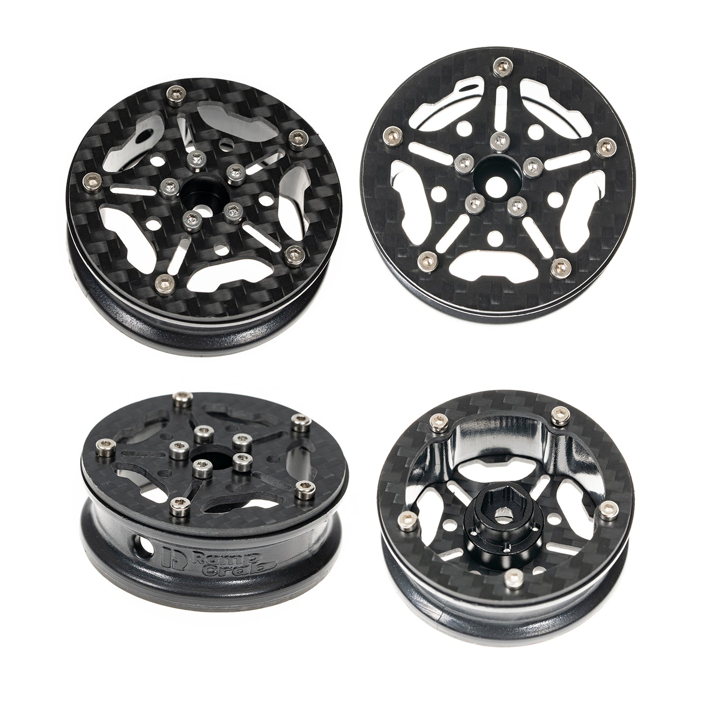 RampCrab 1.8" (46mm) Super Wheels, Carbon Fibre Beadlock Wheels, fit for SCX24, TRX4M, FCX24, CR18P, Style A